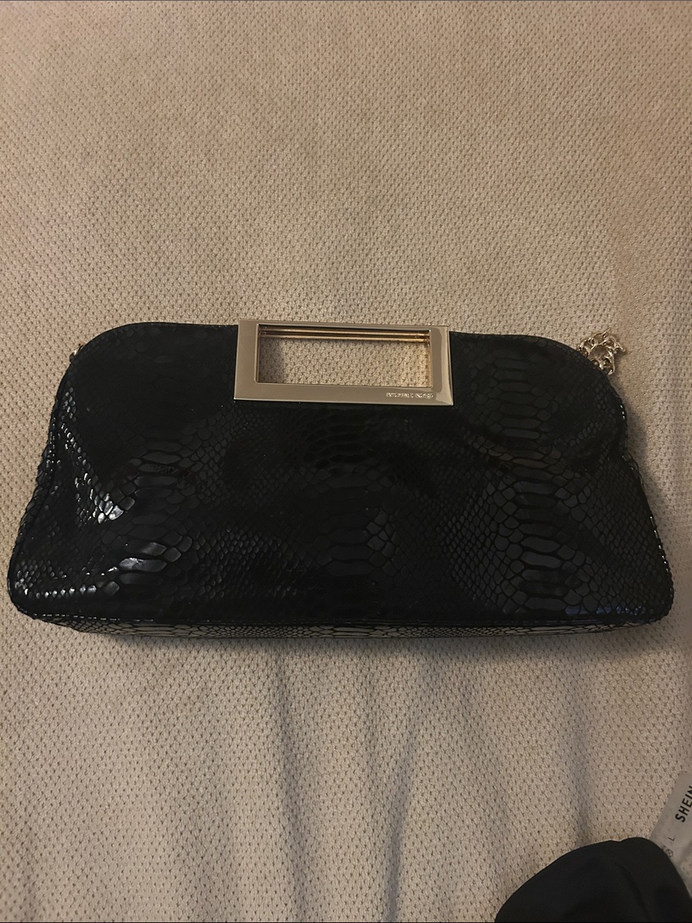 Michael Kors Black Faux-Snakeskin Clutch with Gold Cutout Handle
